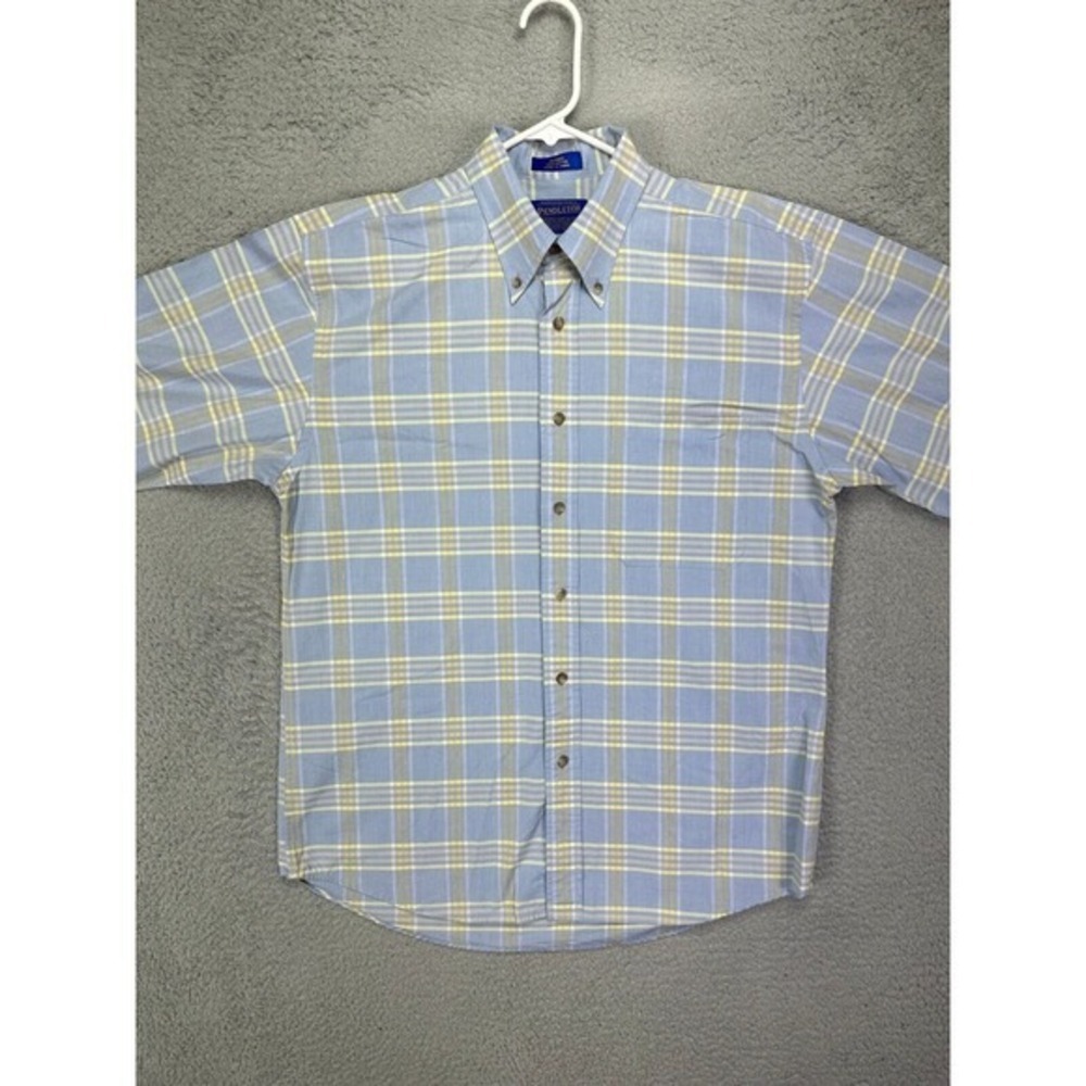 Pendleton Shirt Adult Medium Light Blue Plaid Button Down Long Sleeve Cotton Men